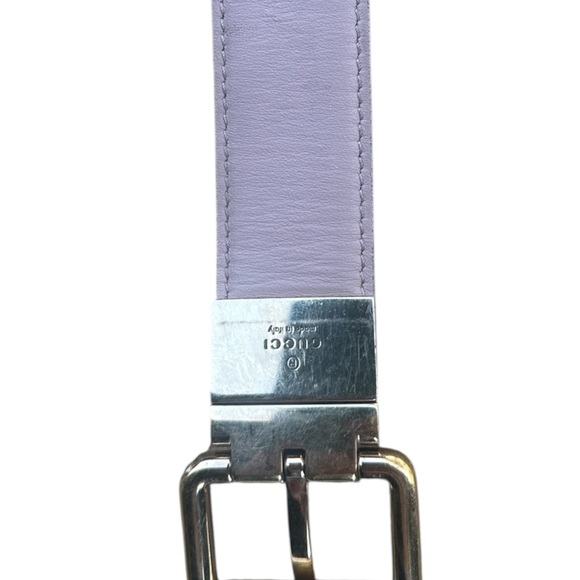 GUCCI Monogram Double G Reversible Mauve Pink Leather Gold Women's Belt 38” - Picture 4 of 13